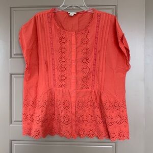 SUNDANCE CORAL EYELET BLOUSE LARGE